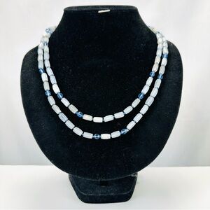 Vintage Czech satin beads 46” length blue